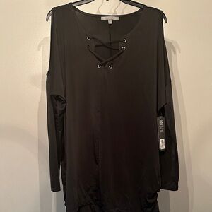 Black Lace-Up Long Sleeve Top